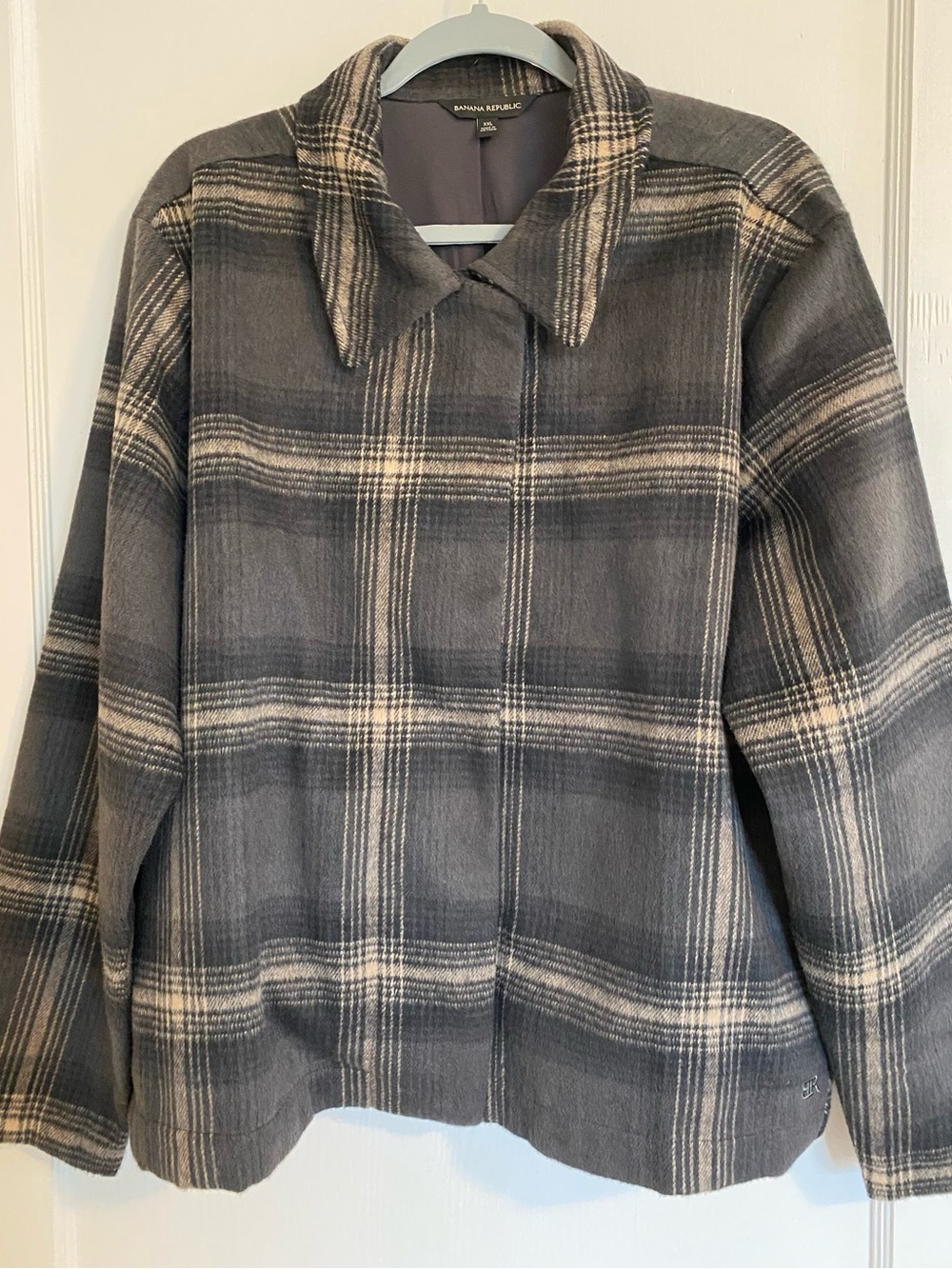 Banana Republic Gray and Cream Plaid Pea Coat